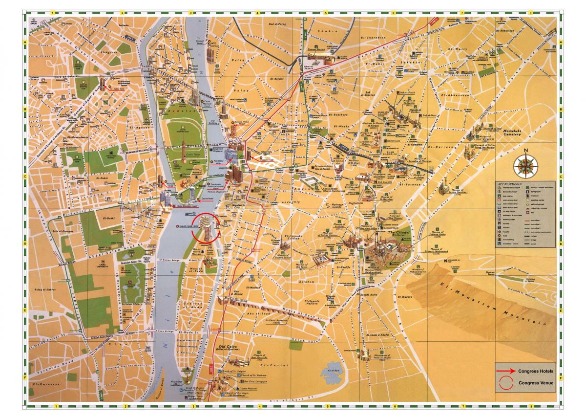 काहिरा में पर्यटकों के आकर्षण का नक्शा