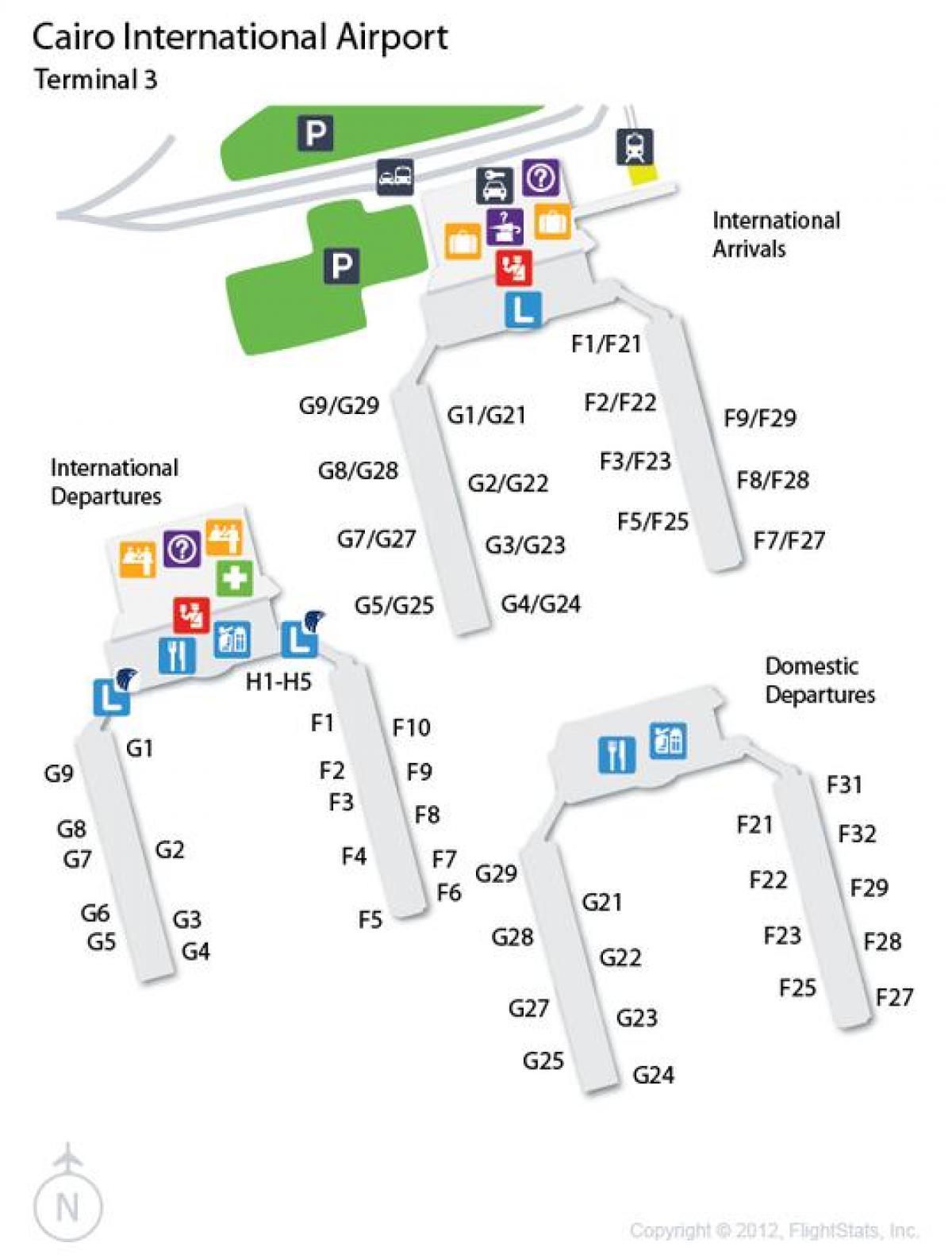 नक्शा काहिरा के हवाई अड्डे के टर्मिनल
